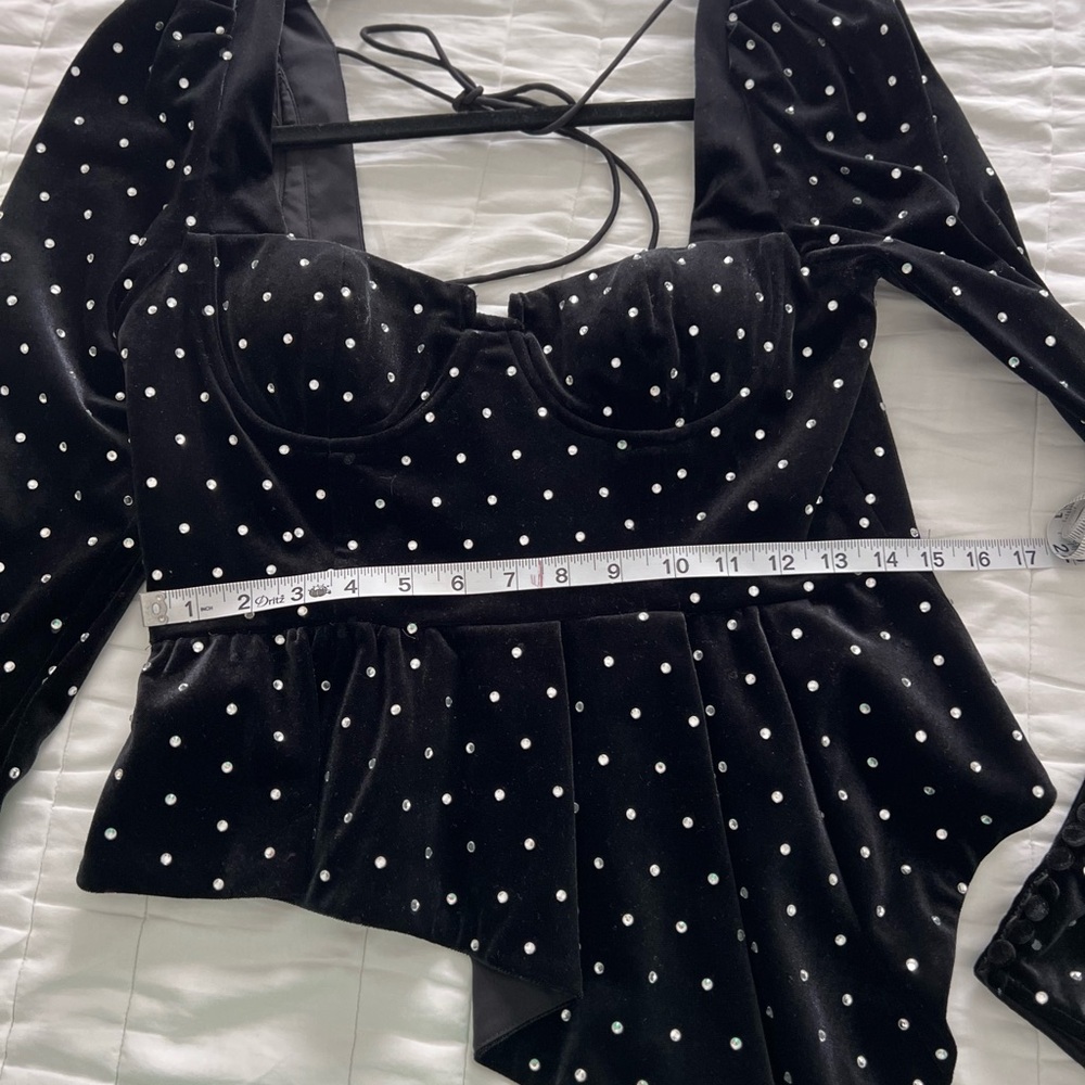Self-Portrait Black Velvet Bodysuit With White Polka Dots View 4